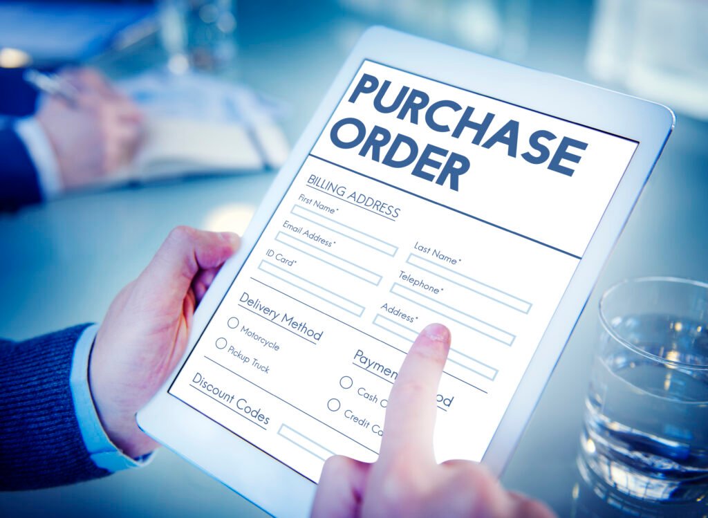 Order form showing purchase order details such as product specifications, pricing, supplier information, and delivery timelines.